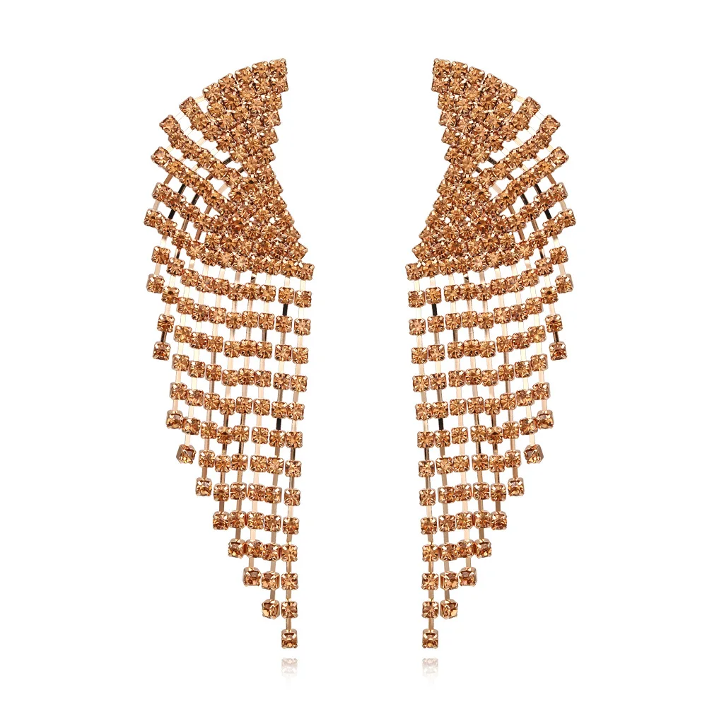 Retro super flash full diamond fringed earrings long personality exaggerated rhinestone stud earrings