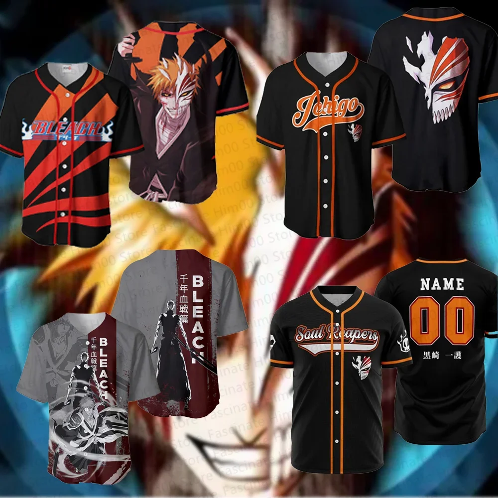 2024 Japanese anime Kurosaki Ichigo new baseball uniform Tshirt Summer short-sleeved boys/men's sports baseball uniform T shirt