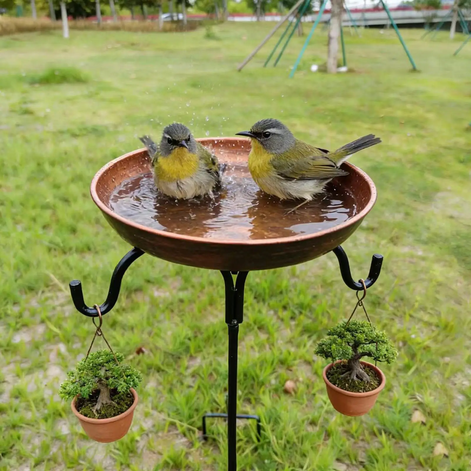 Bacia para Banho de Pássaros com Ganchos e Estaca, Resistente às Intempéries, Decoração de Jardim, Bacia de Água para Pássaros para Jardim, Quintal, Pátio, Caminho, Gramado e Solo