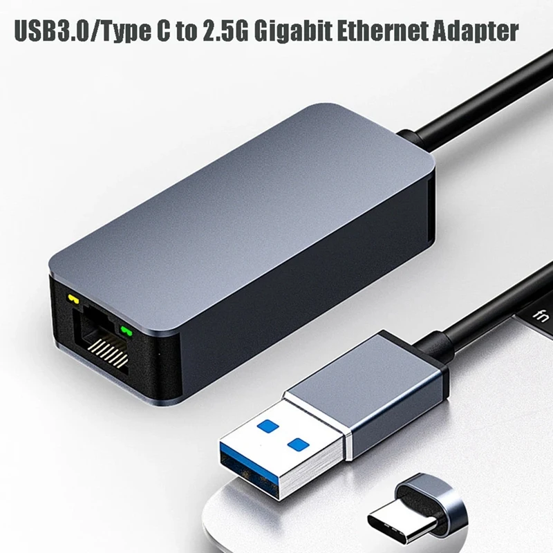 

100/1000/2500Mbps Ethernet Adapter Type-C USB 3.0 To RJ45 LAN RTL8156 2.5 Gigabit High Speed Network Card for NAS Laptop PC Game