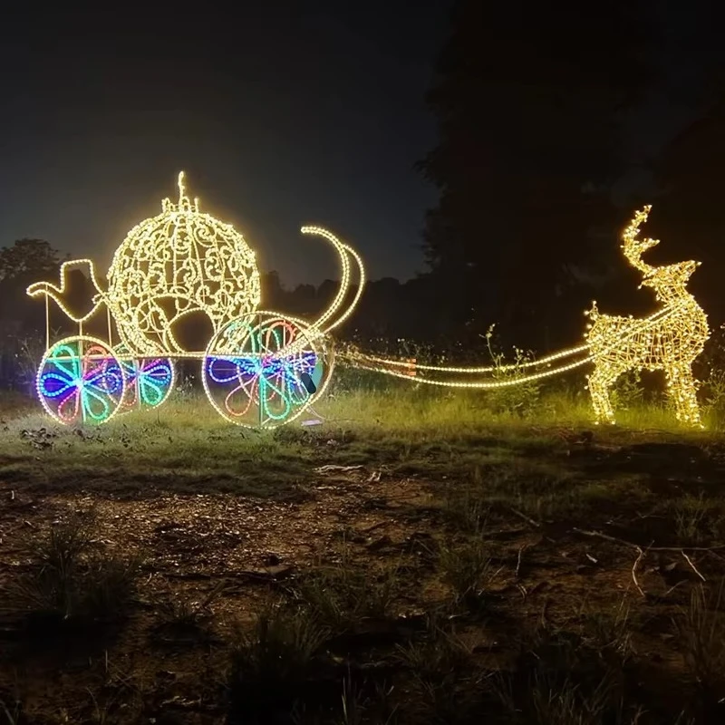 Hot Selling Customized LED 3D Reindeer Santa Claus Sled IP65 Level Large Outdoor Christmas Decorations for Landscape