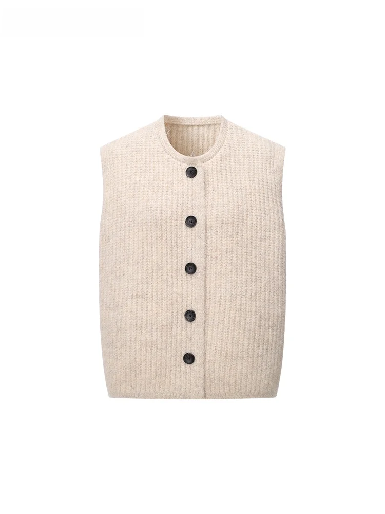 

La Chapelle Woolen Knitted round Ne Svel Vest Cardigan Women's Casual Versatile Autumn New Sle Soft Comfortable