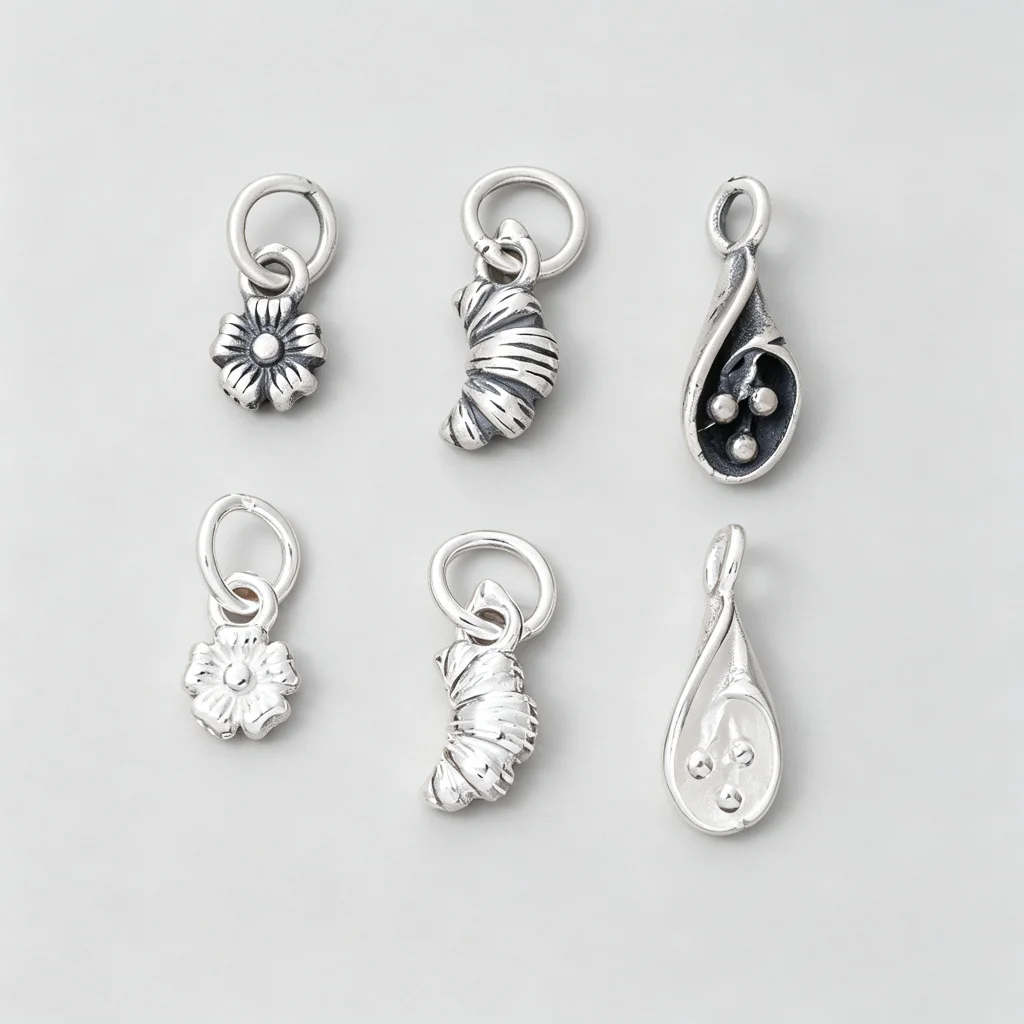 925 Silver Small Charms Retro Oxidized Daisy Flower Croissant Teardrop Berry Pendant DIY Bracelet Necklace Jewelry Making