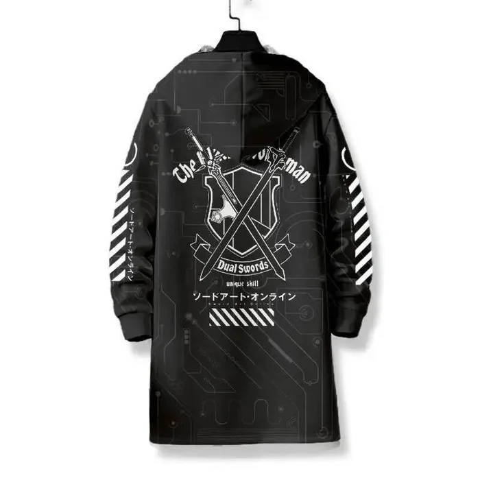 

Kirigaya Kazuto Casual Fashion Hooded Long Wind Coat Haruku Men Autumn Winter Cosplay Loose Hoodie Jacket Student Anime GAME