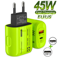 45W USB C 2Ports Charger Phone PD Type-C Fast Charging Quick Charge3.0 Chargers Type C Cable for IPhone16 Samsung Huawei Xiaomi