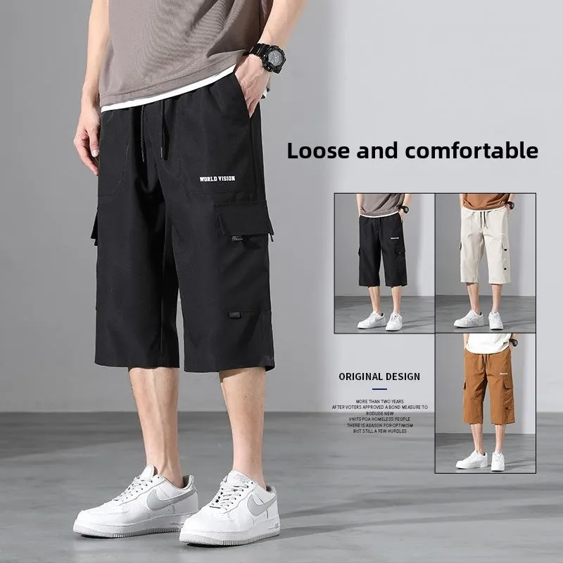 

plus Size Men's Captcha Sweatpants Workwear orts Seven-Foot Length Other Fabric Summer Season Micro Elastici