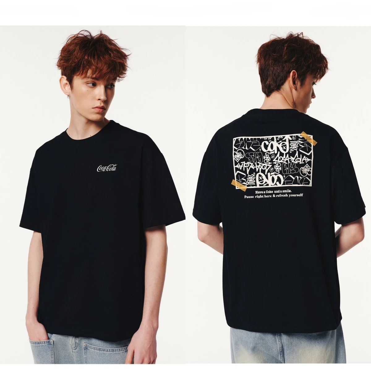 2026 Cola Short-sleeved T-shirt Men Trendy Summer Brand American-style Graffiti Print Pair of Semi-sleeved Shirt for Couples