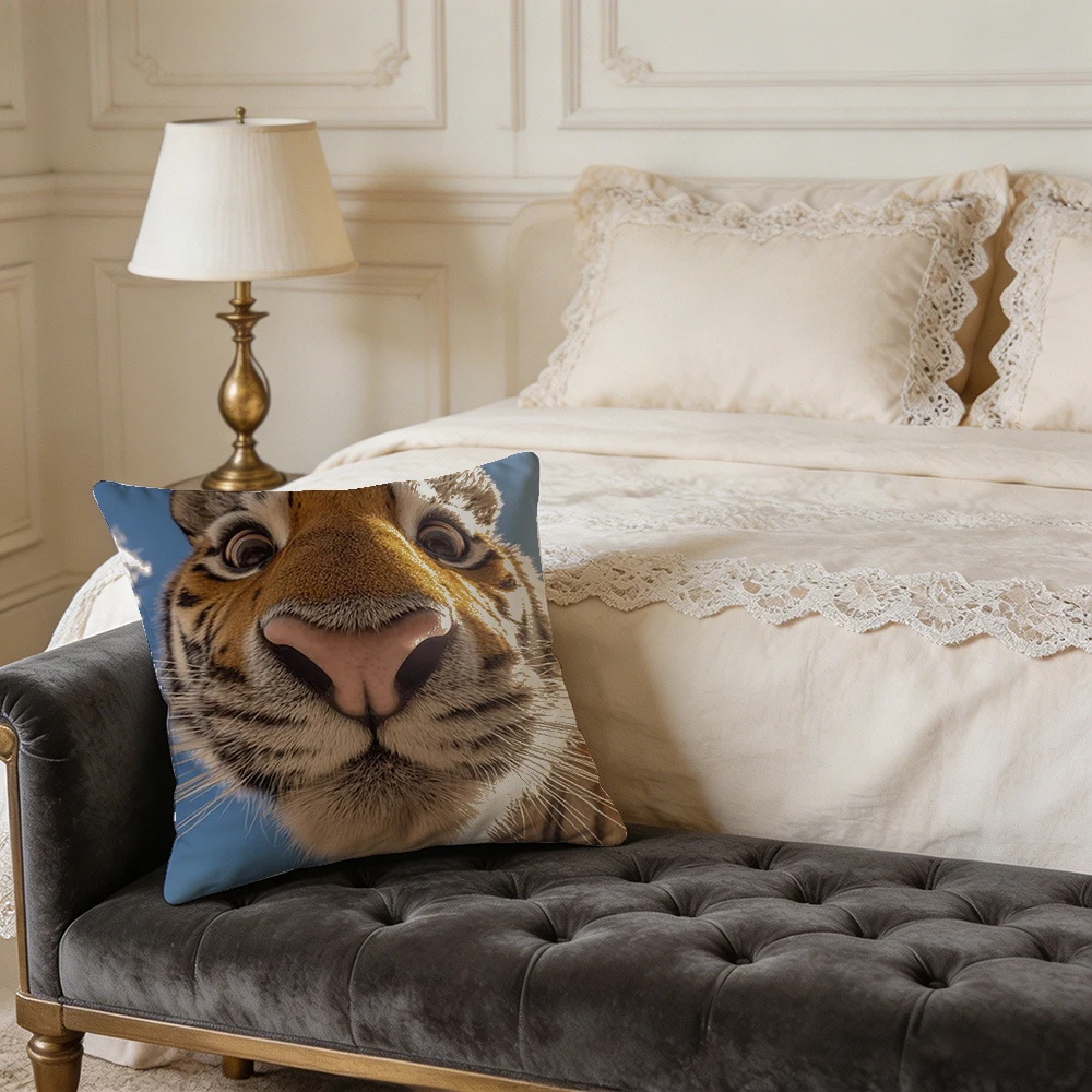 1PC Throw Pillow Cover,Tiger Face Close Up Print,Wild Animal Jungle Style,For Sofa Bedroom Couch Home Decor