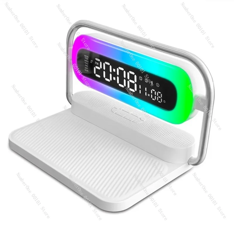 New Multi-functional Speaker Alarm Clock, Wireless Charger, Music Bedside Night Light, Bluetooth Speaker with Wireless Charging