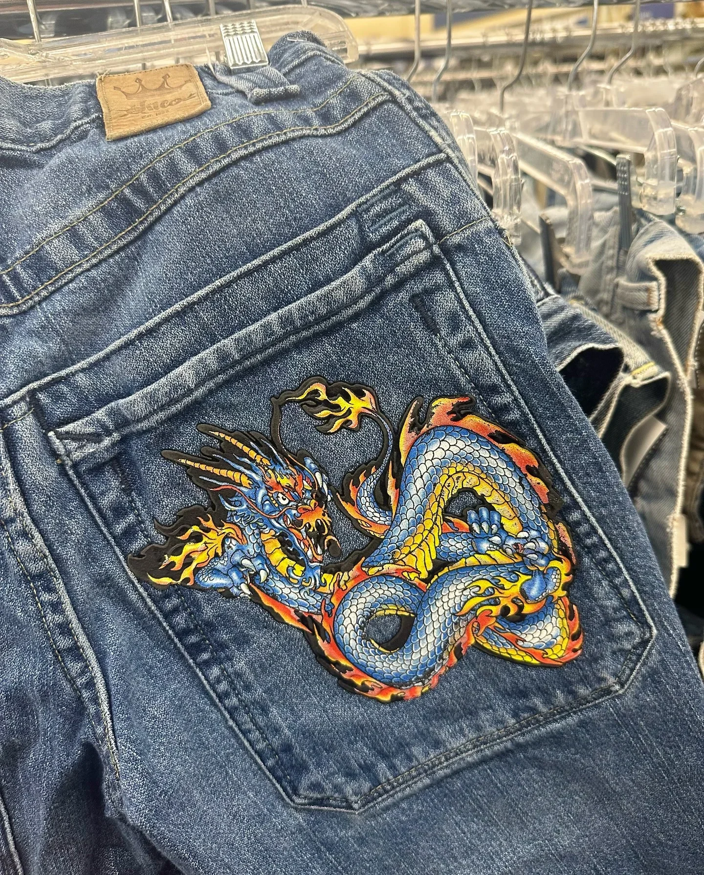 Y2K New Denim Shorts Women New Fashion Y2K Hip Hop Dragon Embroidery baggy Jeans Gothic Retro Wash Blue Wide Leg Cargo Gym Short