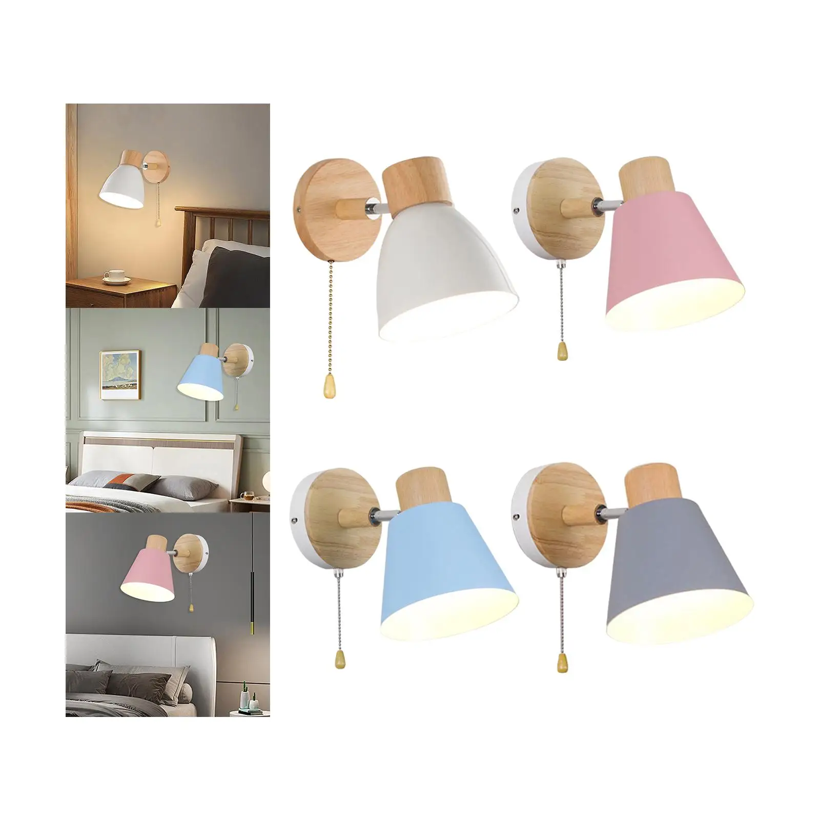 Modern Minimalist Wall Lamp Sconce Light Adjustable with Pull Chain Fixture for Restaurant Hallway Reading Decor
