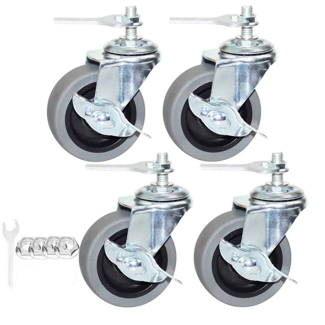 3 Inch Heavy Duty Casters Threaded Stem Casters No Noise Swivel Casters Set of 4 Locking Castor Wheels for Funiture, Workbench