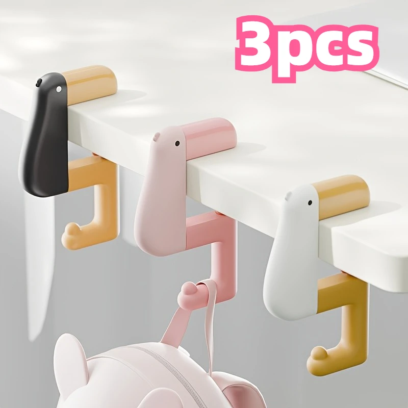 3pcs Thinking Duck Schoolbag Hook Adjustable Detachable Office Bag Desk-Side Hanging Hooks Portable Multi-Functional for Student