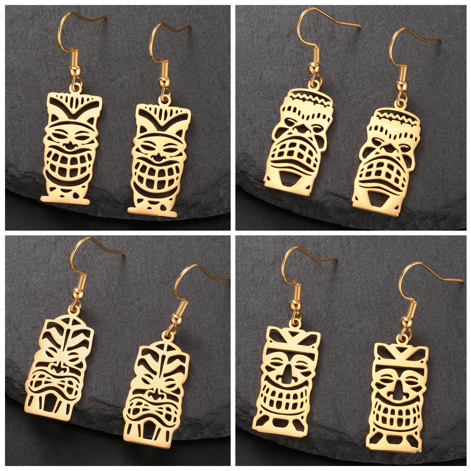 Unift Hawaiian Tiki Mask Earrings for Women Stainless Steel African Totem Ethnic Tribe Jewelry Ear Piercing Accessories Gift