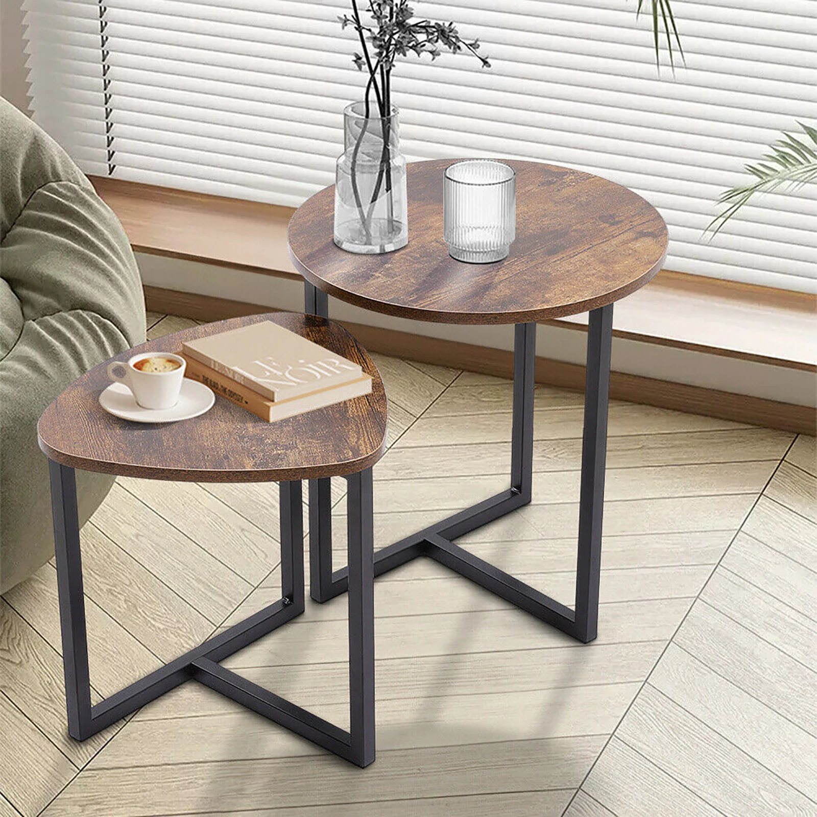 AnneFish 2pcs MDF Nesting End Table,Set of 2 Coffee Sofa Side Table Modern Minimalist Side Table for Living Room, Balcony