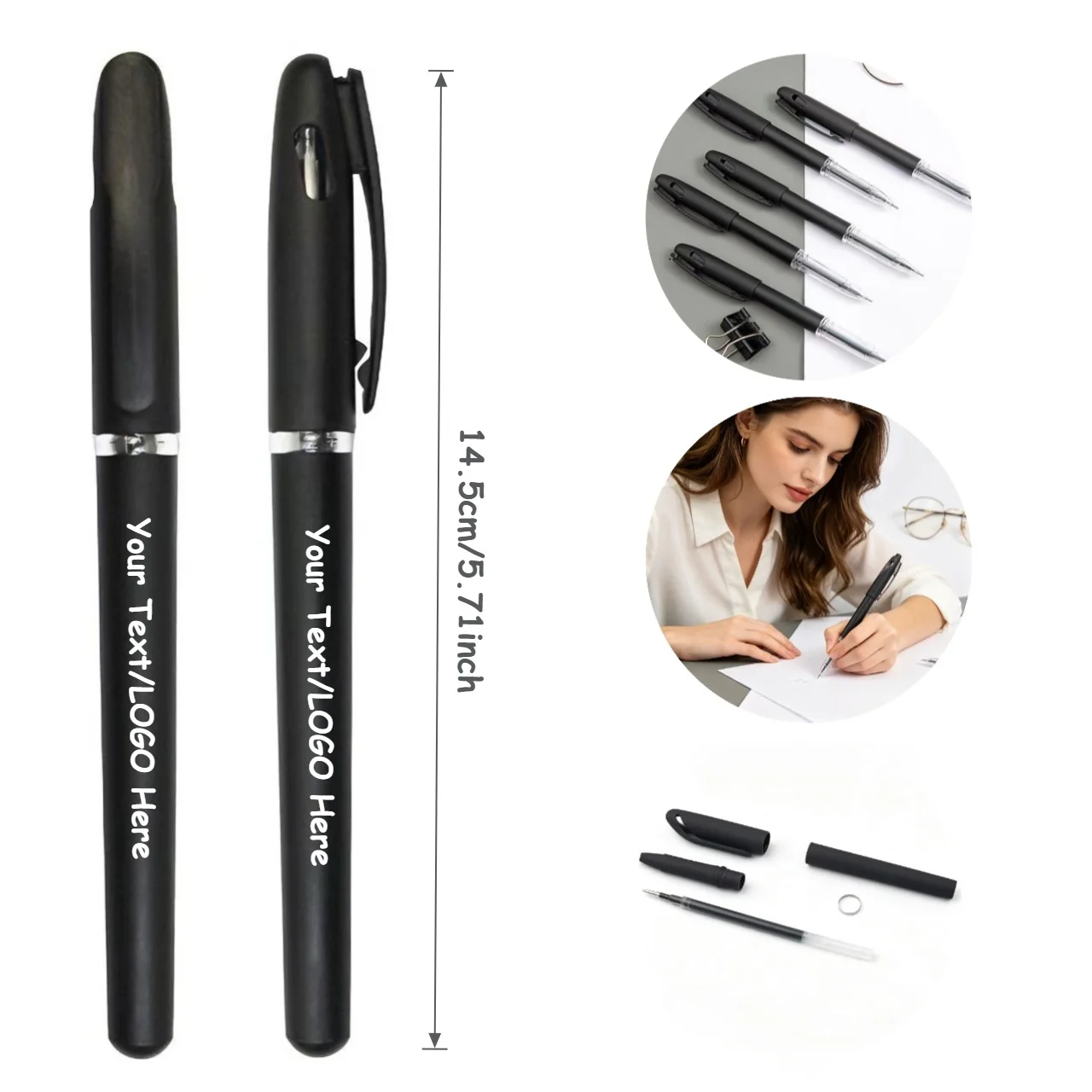 25/60PCS Customizable Logo Large Capacity Black Gel Pens Smooth Writing Retractable Gel Pens for Office School Supplies Gifts