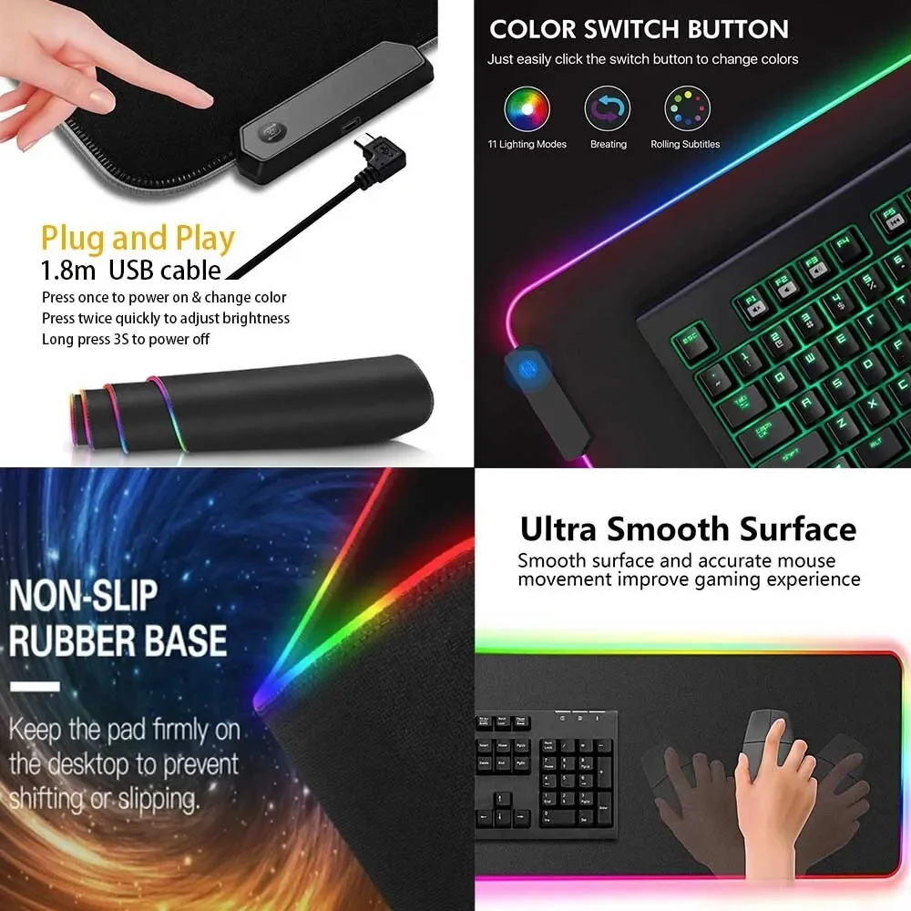 Imagem -03 - Anime Universo Rgb Luz Mousepad Desk Mat Acessórios Japoneses Space Pad Gaming Mouse Carpet Teclado Led Rug 1000 500 1200x600