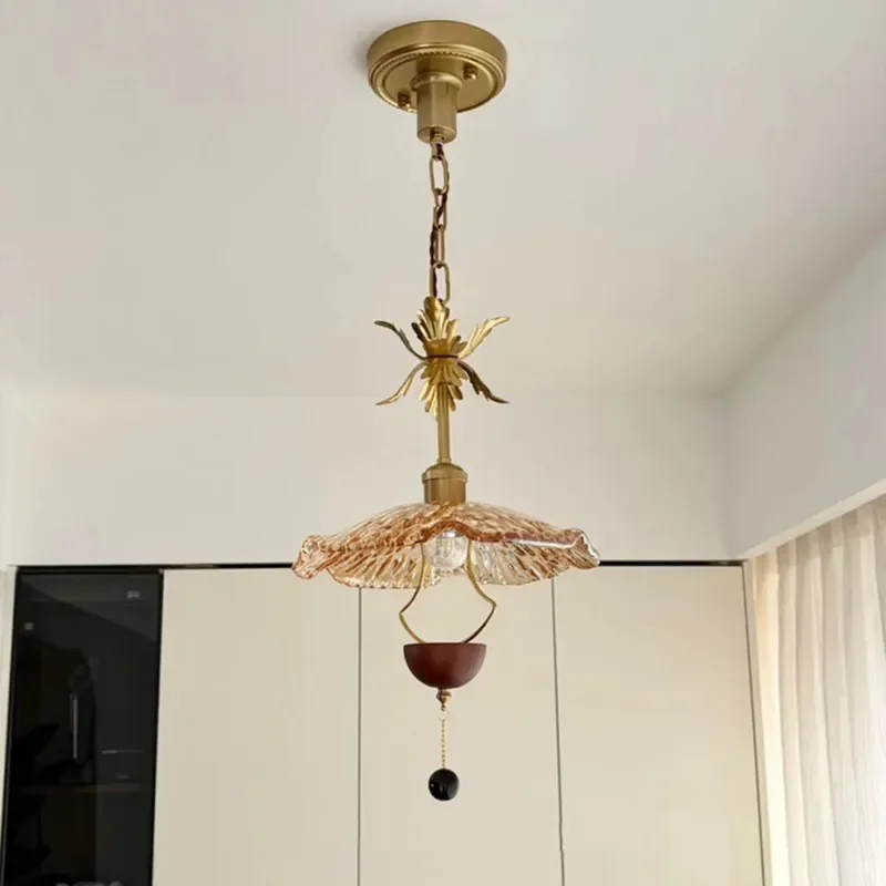 Vintage French Style Glass Pendant Light Luxury Antique Chandelier for Bedroom Bedside Ambient Lighting Simple Creative Decor