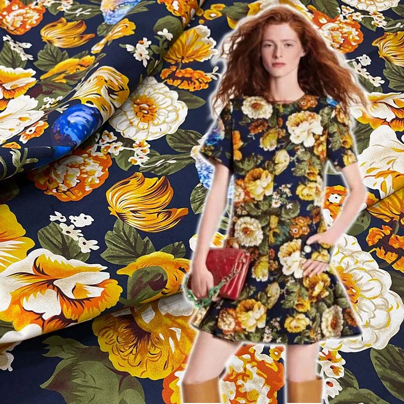 High Quality Thick Cotton Sateen Watercolor Blooming Botanical Floral Dress Skirt Material Textile Sewing Designer Fabric