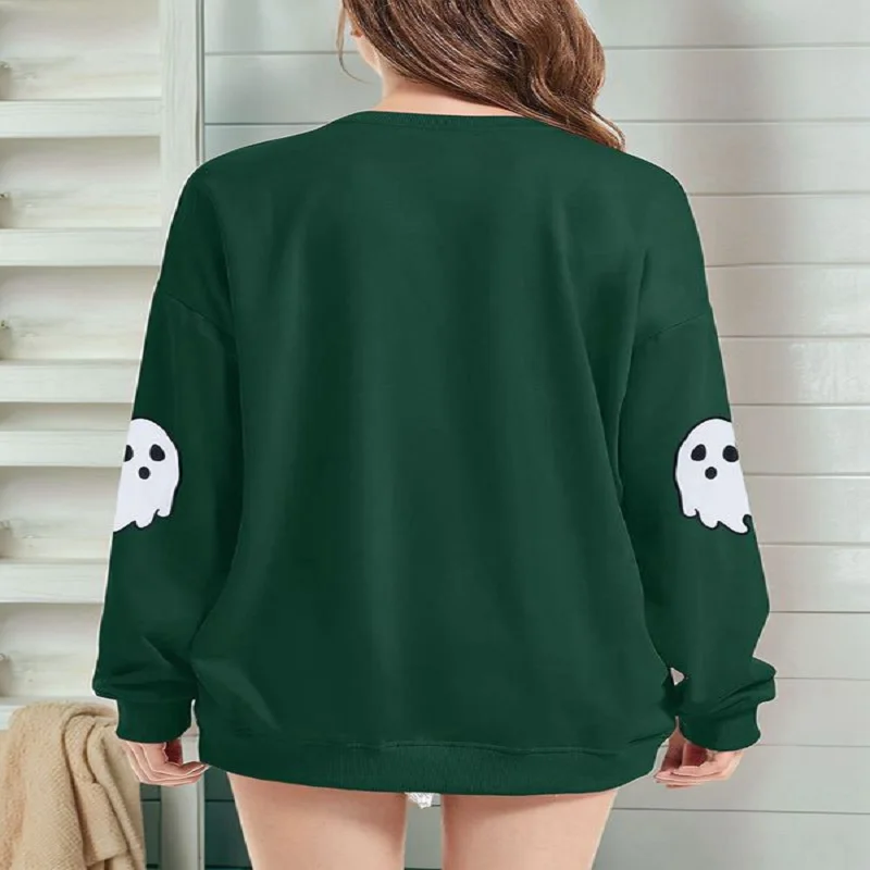 Halloween Ghost Print Sweatshirts Women's Long-Sleeved Loose And Comfortable Pullover Fashion Trend Woman Clothing Hoodie