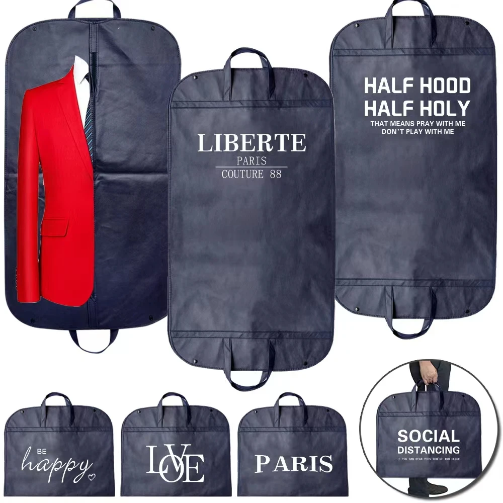 Clothes Dust-proof Cover Zipper Enclosed Blue Household Garment Protector Fully Cover Bag Text Letter Print Hanging Storage Bags