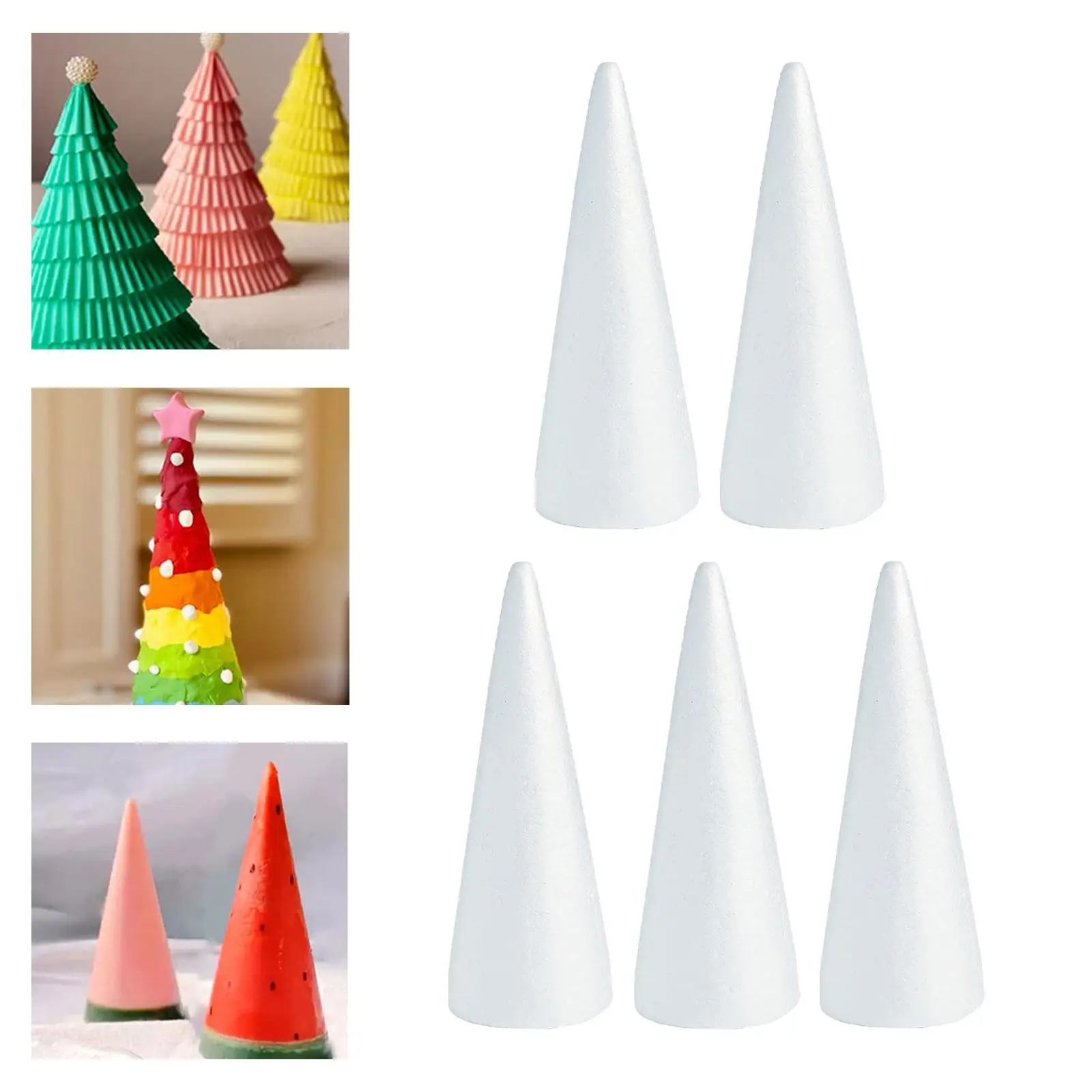 5Pcs Craft Foam Cones Christmas Tree Project, Crafting Children Kids White Polystyrene Cones for Christmas Trees Celebration