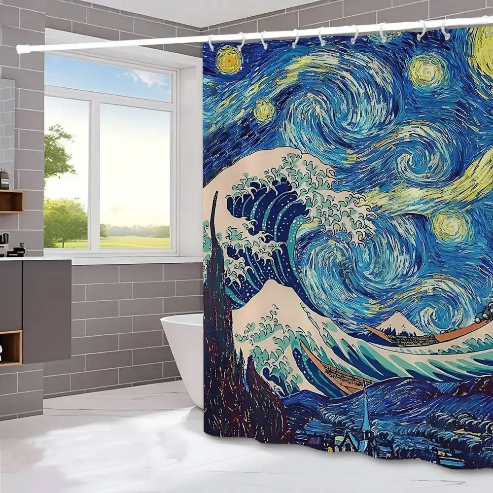 Art The Great Wave Duschvorhang Sommer Strand Badezimmer Dekorativer Duschvorhang, wasserdicht