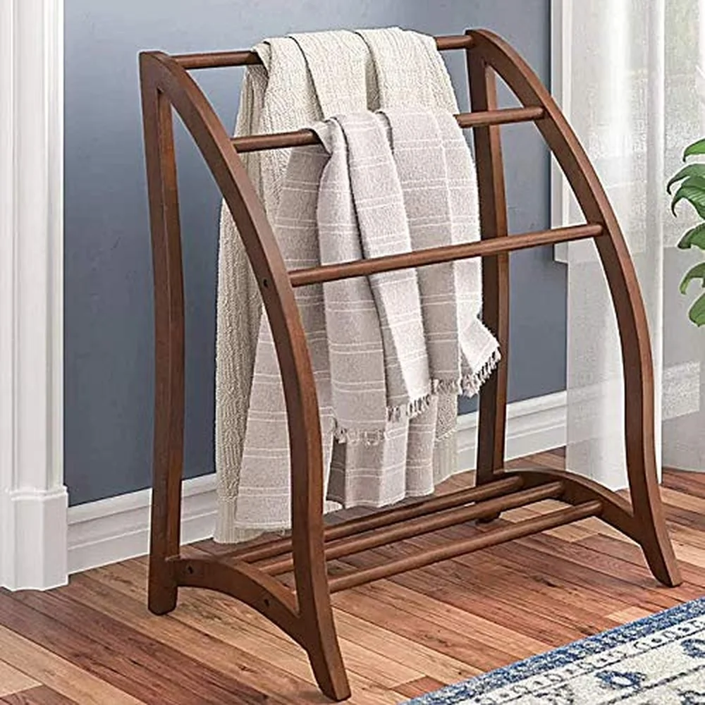 Vintage Quilt Rack Stand Wood Blanket Stand Bedspread Storage Display Towel Bar Large 3 Tier Beechwood Wooden Bedding