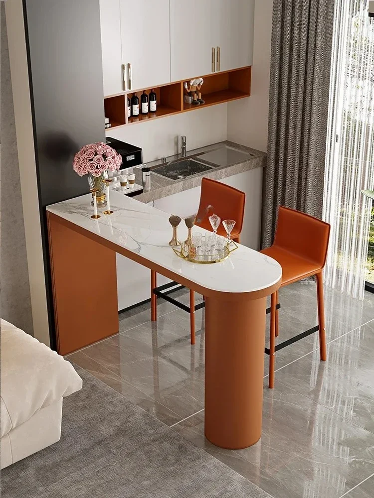 Saddle Leather Bar Counter Modern Home Leisure Water Bar Living Room Partition Long Table Narrow Balcony