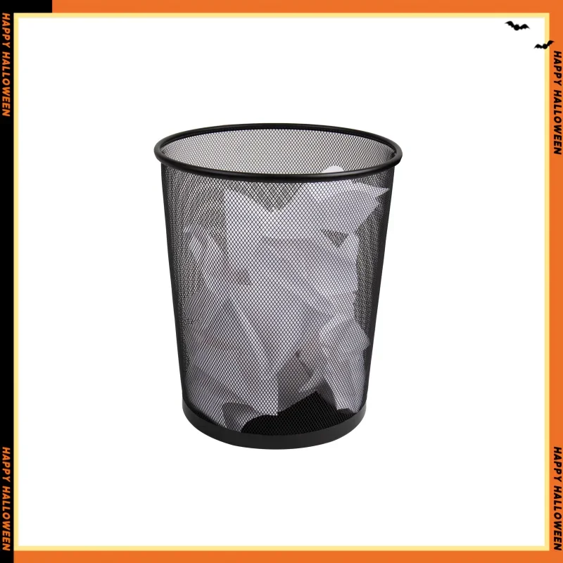 

Mesh Trash Can, 16.65L (4.4 gal), Waste Paper Basket, Round, Office, Metal, Black