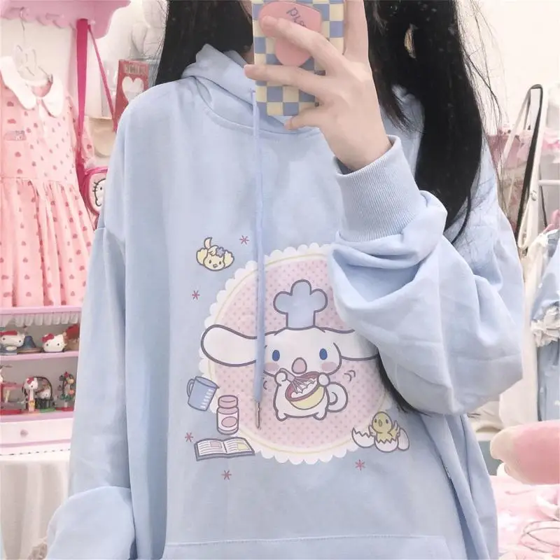 Sanrio Cinnamoroll Cute Hoodie Fashion Cartoon Kawaii Anime Girl Spring and Autumn Hooded Loose Sweatshirt Girl Birthday Gift