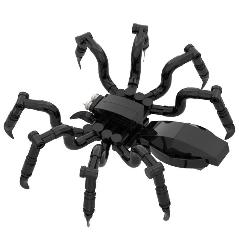 MOC Creative Animal Spider Building Block Kit Assembly Black Spider Model Scary Halloween Toy (Parts Pack Electronic Manual)