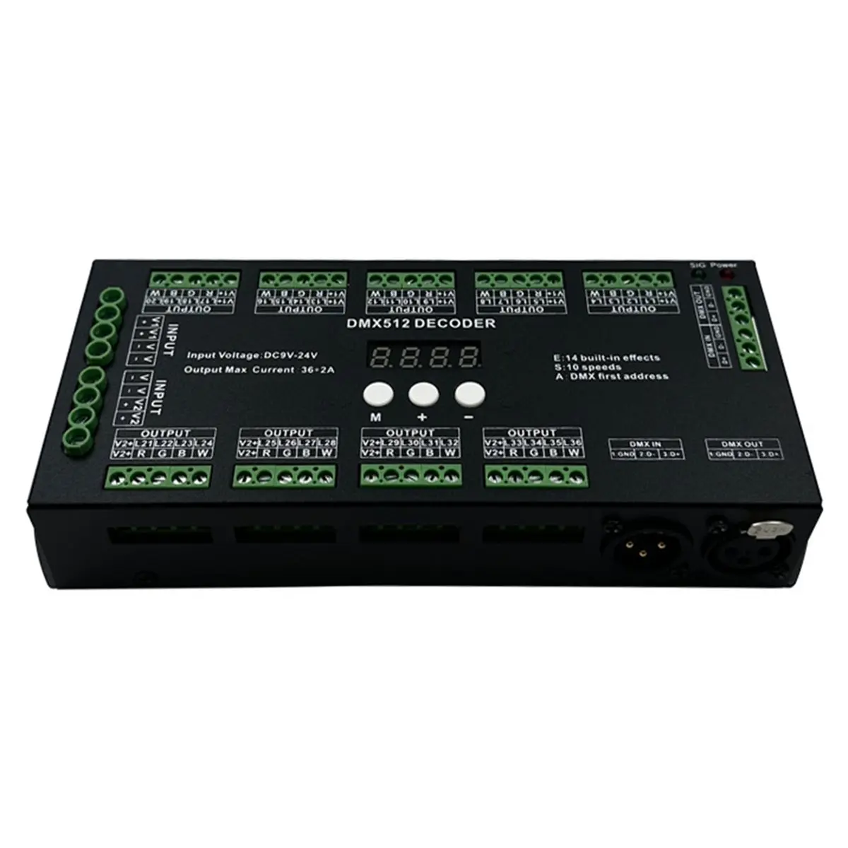 A72Z 36CH RGBW LED Digital Display Decoder, DMX512 Controller for RGBW LED Lights DC9-24V 2A/CH with 14 Built-in Effects