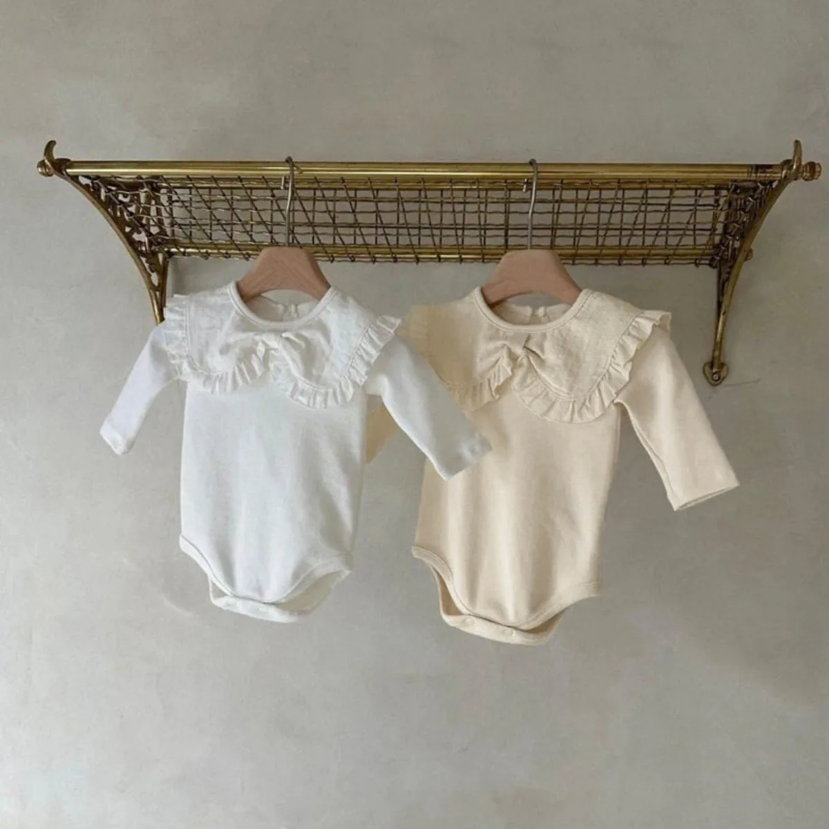 2026 Spring New Baby Long Sleeve Bodysuit Solid Infant Girl Cute Large Lapel Princess Jumpsuit Cotton Toddler Clothes 0-24M