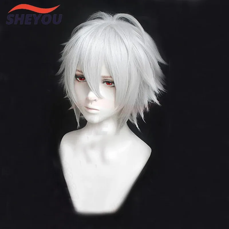 

asdh8@Division Rap Battle Hypnosis MIC Aohitsugi Samatoki Short Silver White Wig Heat Resistant Synthetic Hair Cosplay Wigs + Wi