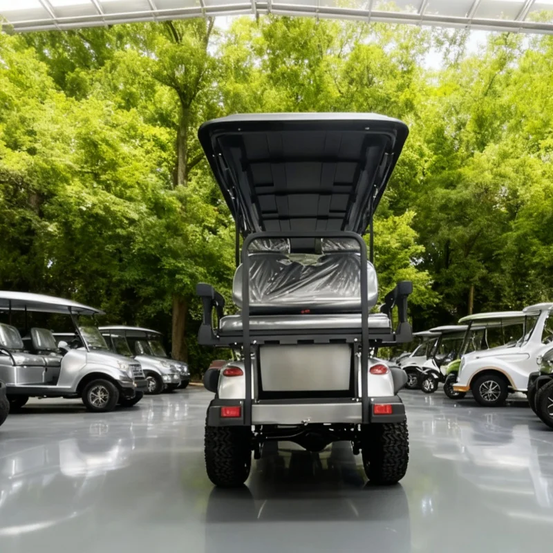 2025 New Model Style 6 Seat Sightseeing Club Cart Electric Golf Buggy Hunting Cart For Adults Off-Road Tires Foldable Rear Seat