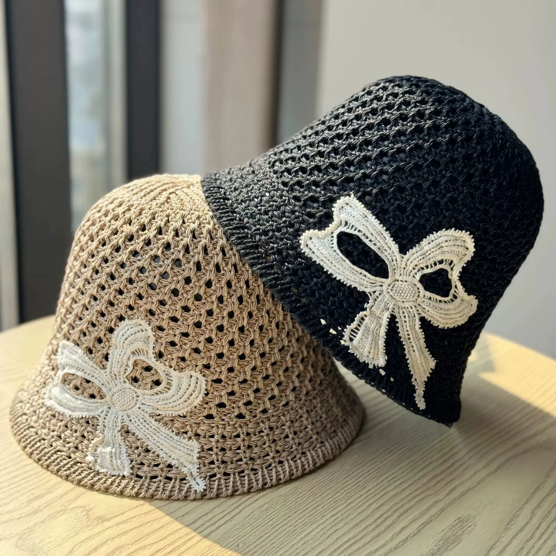 Summer Embroidered Bow Openwork Versatile Fisherman's Hat – Outdoor, Beach, Sweet-Style, Sun Protection, Foldable Straw Hat