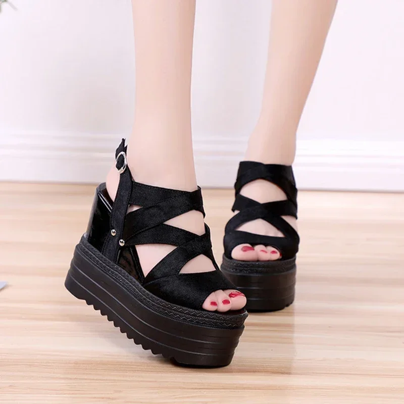 High Heels Gladiator Sandals Women Platform Shoes 2024 Summer Fashion Leather Wedges Female Sandal Chunky Sandals For Woman Shoe