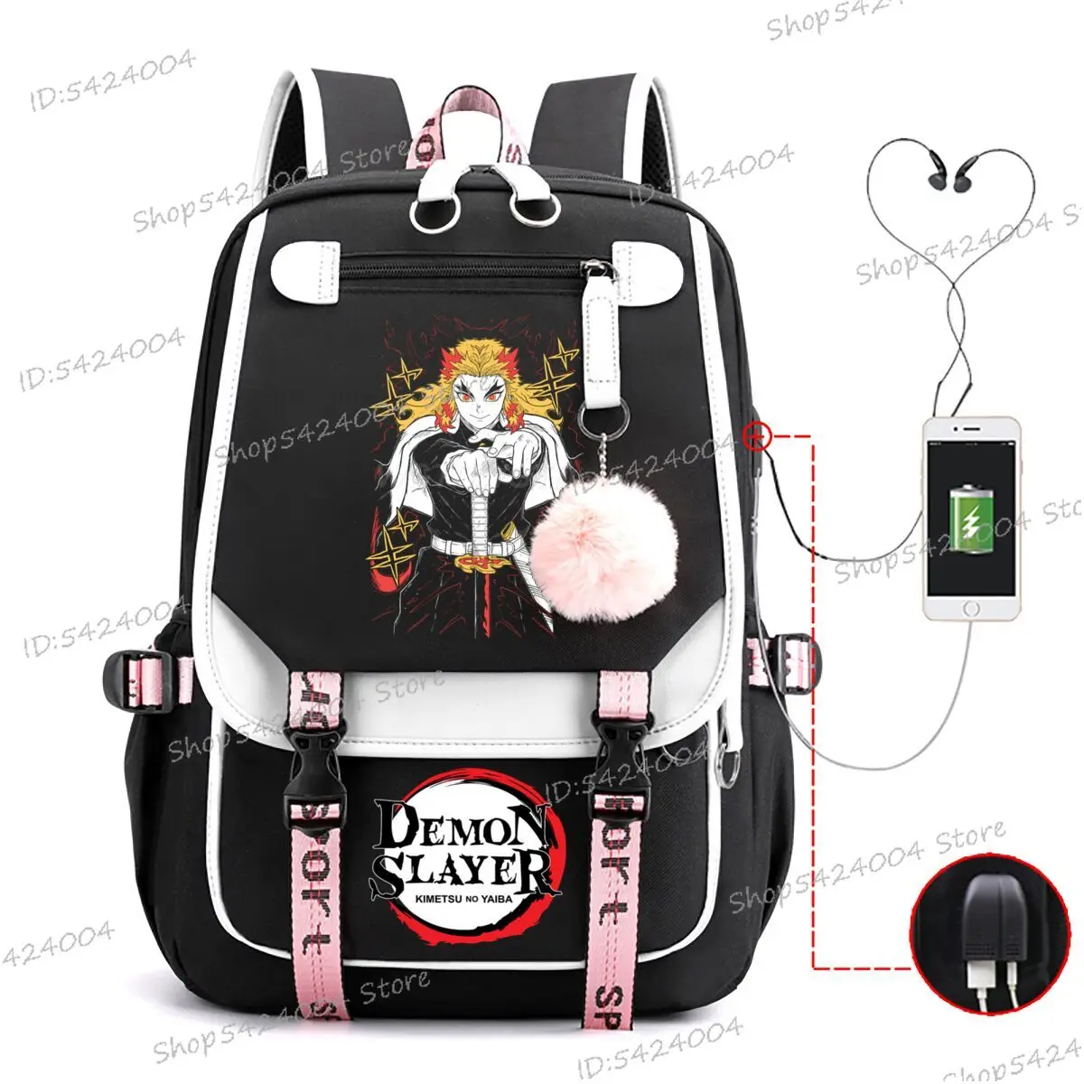Harajuku Rengoku Kyoujurou Zaino scolastico anime per adolescenti Demon Slayer Bookbag Porta USB Studente Viaggio Comic Bagpack