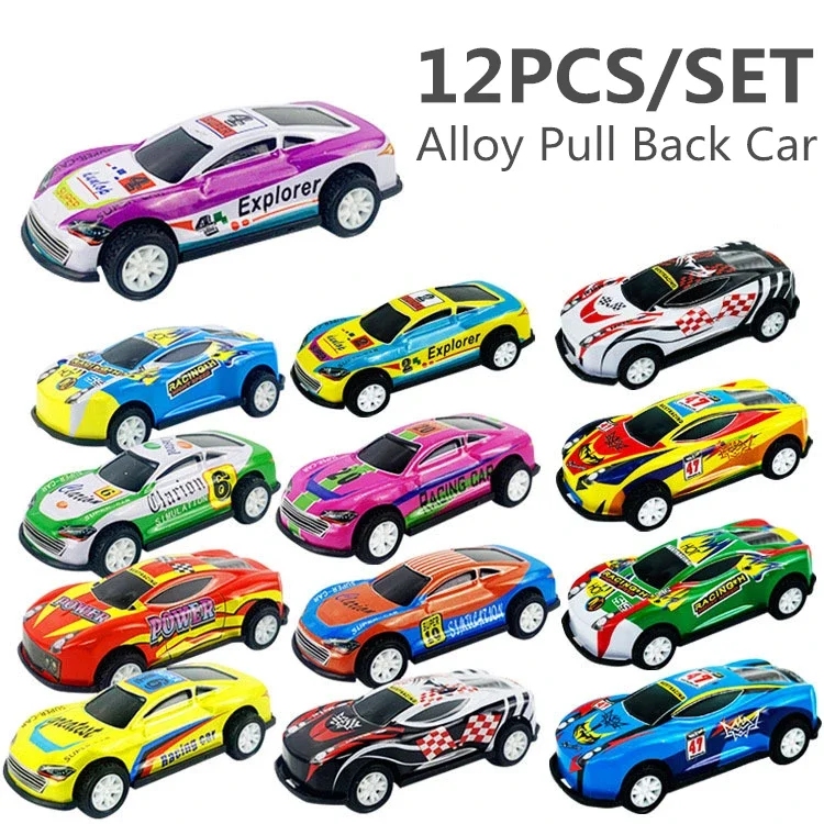 

12pcs Alloy Racing Cars Model Toy Children Mini Iron Sheet Car Set Rebound Car Metal Alloy Cars Toys for Kids Boys Birthday Gift