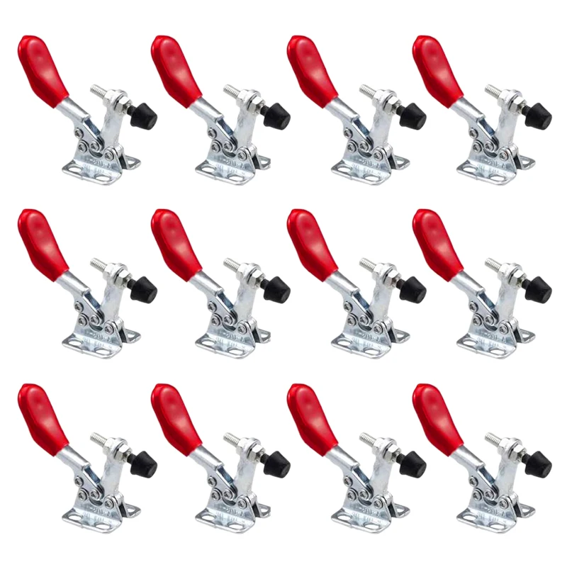 HGHO 12 Pieces Hand Tool Adjustable Toggle Clamp 201A Antislip Red Horizontal Clamp 201-A Quick Release Heavy Duty Tool