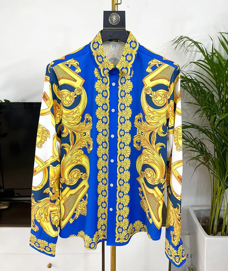 New Style Long Sleeved Men\'s Loose Spring and Autumn Shirt Leisure High Grade Printing Noble Personality Exotic Flower Shirt Man