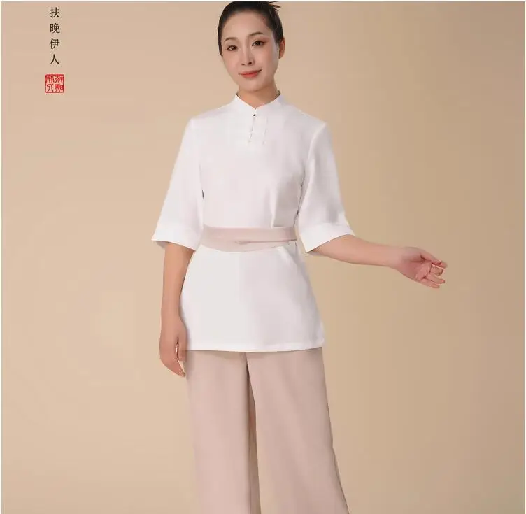 Summer Beauty Salon Technician Uniform, Chinese Style Hotel Short Sleeved Work Uniform