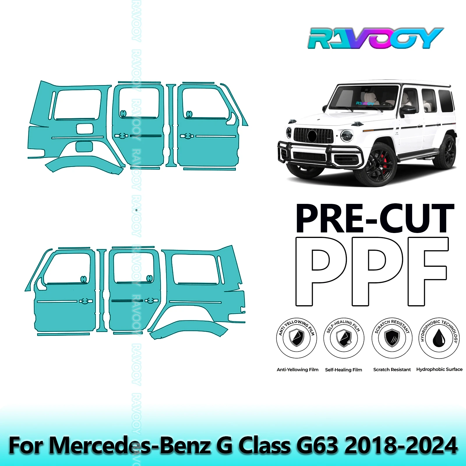 

For Mercedes-Benz G Class G63 2018-2024 8.5mil Clear Matte Pre-Cut PPF Door & A/B Pillar Kit TPU Paint Protection Film Set