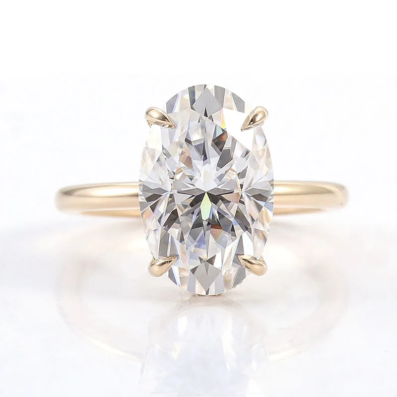 

Provence 18K Yellow Gold Hidden Halo Ring With 9*12mm Oval Shape Moissanite Diamond GRA Cert For Women Engagement Ring
