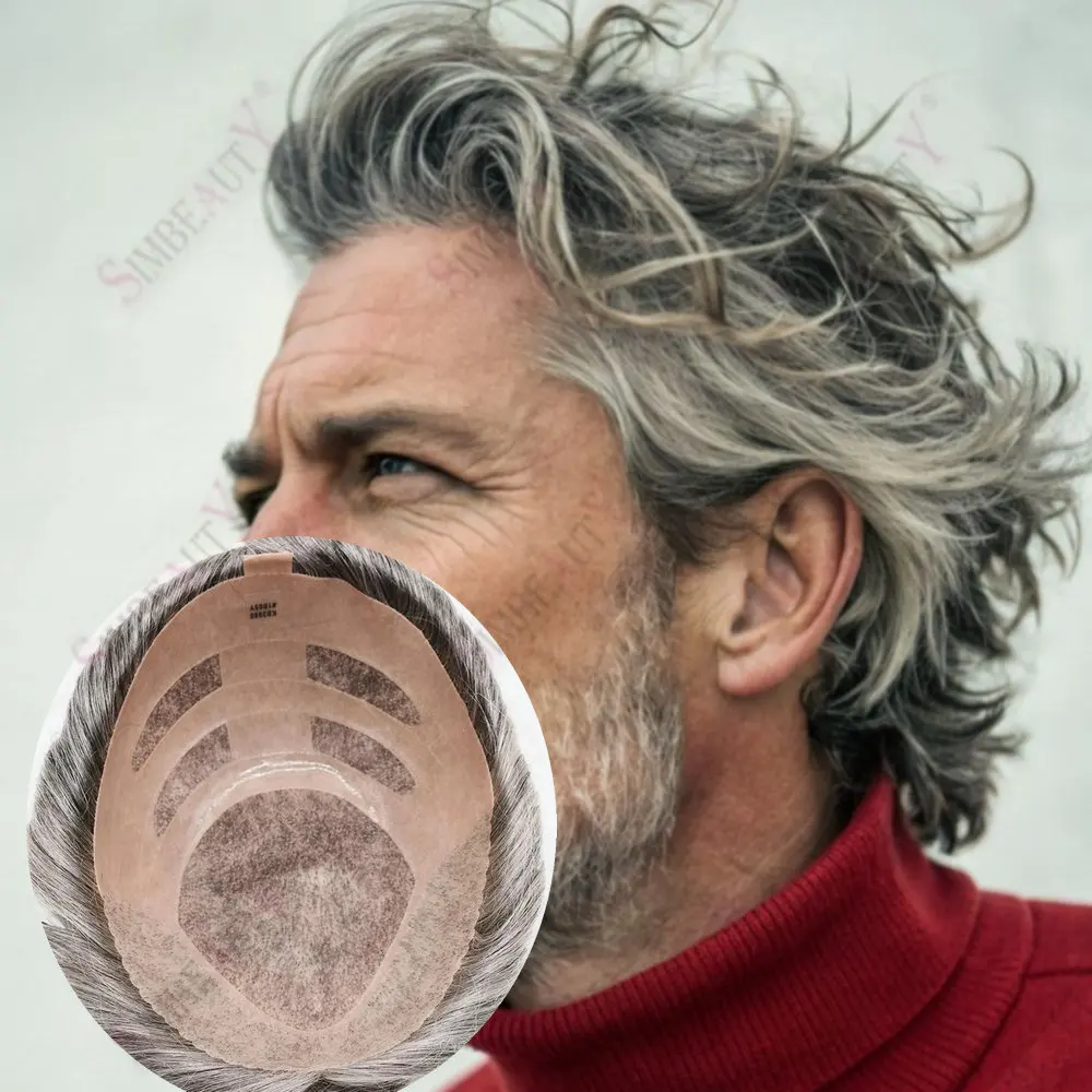 

Мужской парик с прочной моно-основой из NPU, дышащий, на кружевной основе, коричнево-серый 1b80 550 # Система замещения волос 1b65: Протез из натуральных волос