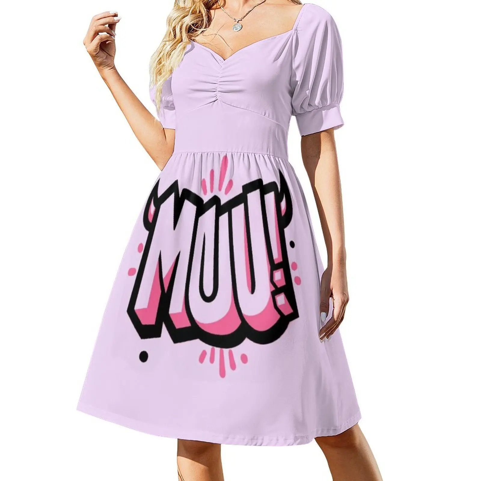 مو!! فستان كاجوال على الطراز الكوري للنساء فساتين سيدة المكتب اليومية البسيطة بأحرف جرافيتي بول وردي أسود 90 S فستان سهرة #2