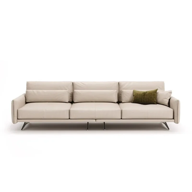 

Italian minimalist leather sofa, living room size, floating straight row three or four people, first layer cowhide down