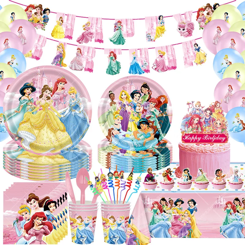 Disney Princess Birthday Party Decorations Paper Cup Plates Napinks Tablecloth Balloon Party Favor Birthday Girl Princess Disney