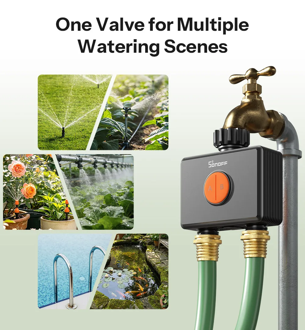 SONOFF Hydro DUO Zweikanaliges Zigbee Smart-Wasserventil mit Durchflussmesser, Messinganschluss, saisonaler Wassereinsparung, App-Leck- und Frostwarnung – Detail 5